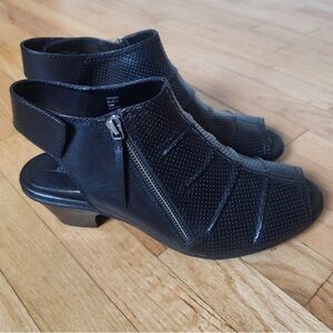 EARTH peep toe leather sling back bootie - women’s hydra mid heel soft sandal